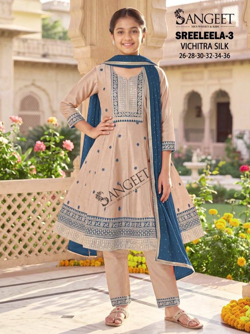 Sreeleela Vol 3 By Sangeet Kids Vichitra Silk Kurti Set 